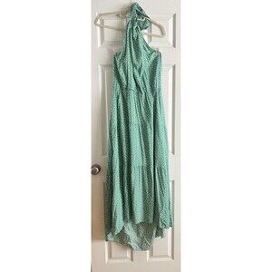Teal Green/Blue Polkadot Halter Dress Maxi Sundress Secret Garden Womens Large